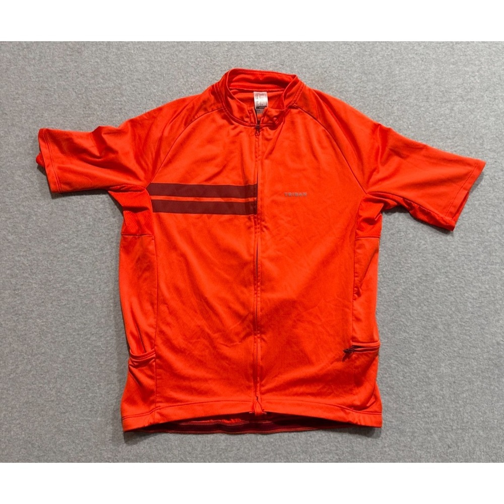 Decathlon Triban Orange Mens Short Sleeve Cycle Jersey Full Zip Size Large L